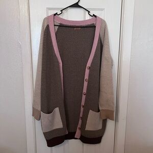POL Pink and Brown Cardigan Sweater
